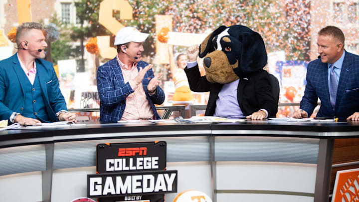 Lee Corso chooses Tennessee to defeat Alabama during ESPN's College GameDay show held outside of Ayres Hall on the University of Tennessee campus in Knoxville, Tenn. on Saturday, Oct. 15, 2022. The college football pregame show returned to Knoxville for the second time this season for No. 8 Tennessee's SEC rivalry game against No. 1 Alabama.
Kns Espn Gameday Bp Lee Corso chooses Tennessee to defeat Alabama during ESPN's College GameDay show held outside of Ayres Hall on the University of Tennessee campus in Knoxville, Tenn. on Saturday, Oct. 15, 2022. The college football pregame show returned to Knoxville for the second time this season for No. 8 Tennessee's SEC rivalry game against No. 1 Alabama.
Kns Espn Gameday Bp