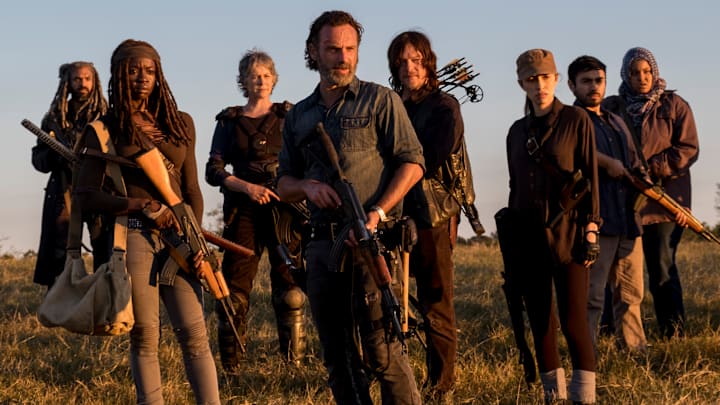 Cooper Andrews as Jerry, Khary Payton as Ezekiel, Danai Gurira as Michonne, Melissa McBride as Carol Peletier, Andrew Lincoln as Rick Grimes, Norman Reedus as Daryl Dixon, Christian Serratos as Rosita Espinosa - The Walking Dead _ Season 8, Episode 16 - Photo Credit: Gene Page/AMC