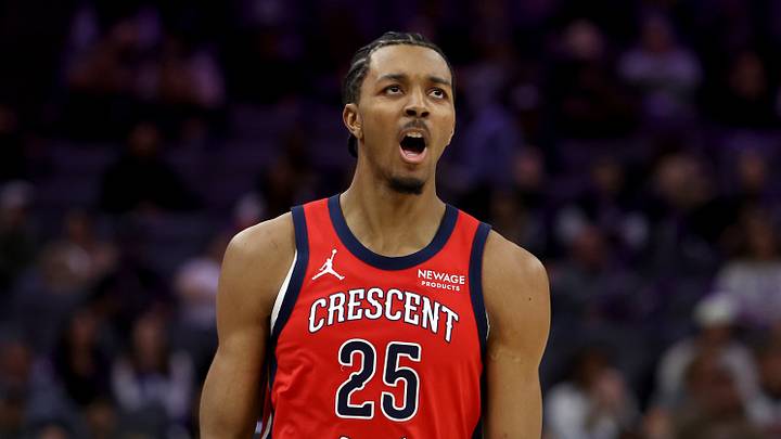 Mar 5, 2026; Sacramento, California, USA; New Orleans Pelicans forward Trey Murphy III (25) reacts after making a three point basket against the Sacramento Kings during the fourth quarter at Golden 1 Center. Mandatory Credit: Dennis Lee-Imagn Images Mar 5, 2026; Sacramento, California, USA; New Orleans Pelicans forward Trey Murphy III (25) reacts after making a three point basket against the Sacramento Kings during the fourth quarter at Golden 1 Center. Mandatory Credit: Dennis Lee-Imagn Images