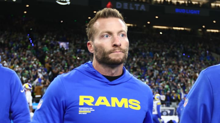 Jan 25, 2026; Seattle, WA, USA; Los Angeles Rams head coach Sean McVay walks on field after the 2026 NFC Championship Game against the Seattle Seahawks at Lumen Field. Mandatory Credit: Kevin Ng-Imagn Images