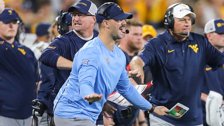 Sep 19, 2026; Charlotte, North Carolina, USA; West Virginia defensive coordinator Zac Alley along the sideline during the second quarter against the Virginia Cavaliers at Bank of America Stadium. Mandatory Credit: Ben Queen-Imagn Images