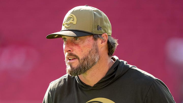 November 9, 2025; Santa Clara, California, USA; Los Angeles Rams special teams coordinator Chase Blackburn before the game against the San Francisco 49ers at Levi's Stadium. Mandatory Credit: Kyle Terada-Imagn Images