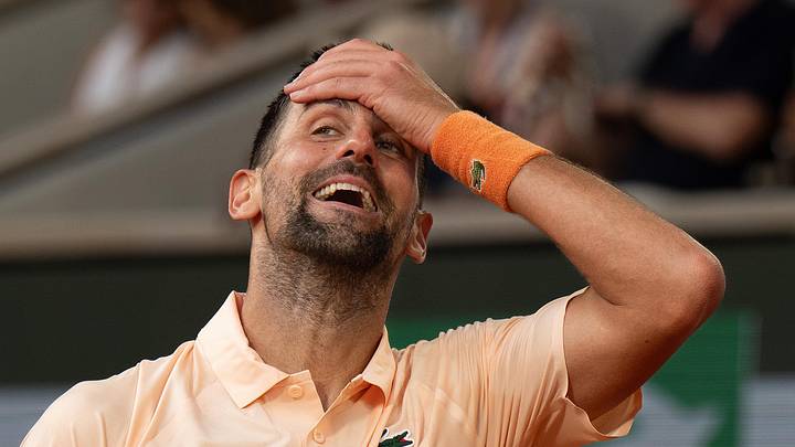 Novak Djokovic reacts during his match against Joao Fonseca