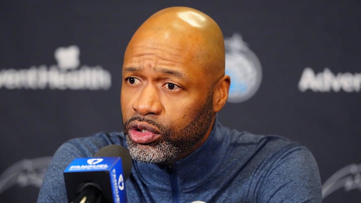 Orlando Magic head coach Jamahl Mosley before a game against the Denver Nuggets at Ball Arena. Orlando Magic head coach Jamahl Mosley before a game against the Denver Nuggets at Ball Arena.