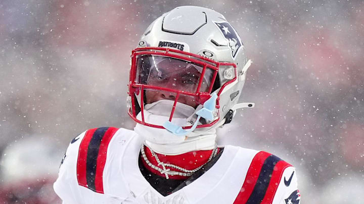 Jan 25, 2026; Denver, CO, USA; New England Patriots cornerback Christian Gonzalez (0) reacts after an interception against the Denver Broncos during the second half in the 2026 AFC Championship Game at Empower Field at Mile High. Mandatory Credit: Ron Chenoy-Imagn Images Jan 25, 2026; Denver, CO, USA; New England Patriots cornerback Christian Gonzalez (0) reacts after an interception against the Denver Broncos during the second half in the 2026 AFC Championship Game at Empower Field at Mile High. Mandatory Credit: Ron Chenoy-Imagn Images