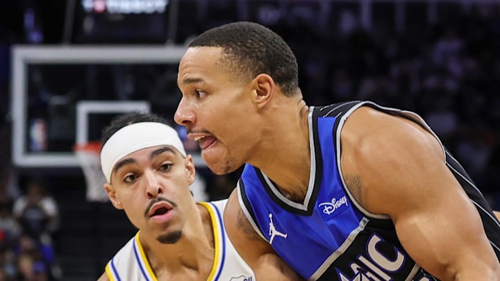 Orlando Magic guard Desmond Bane drives to the basket against Indiana Pacers guard Andrew Nembhard. Orlando Magic guard Desmond Bane drives to the basket against Indiana Pacers guard Andrew Nembhard.