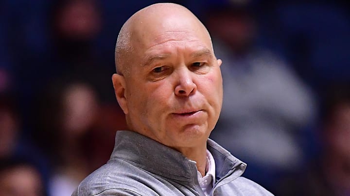 Nov 24, 2022; Anaheim, California, USA; St. Mary's Gaels head coach Randy Bennett watches game action against the Washington Huskies during the first half at Anaheim Convention Center. Mandatory Credit: Gary A. Vasquez-Imagn Images