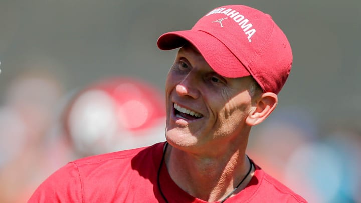 Head coach Brent Venables runs an Oklahoma football practice.