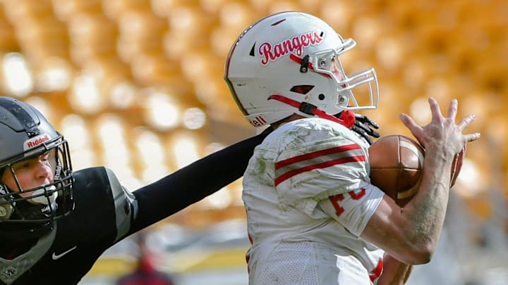 Fort Cherry's Matt Sieg intercepts a pass in front of South Side's Andrew Corfield