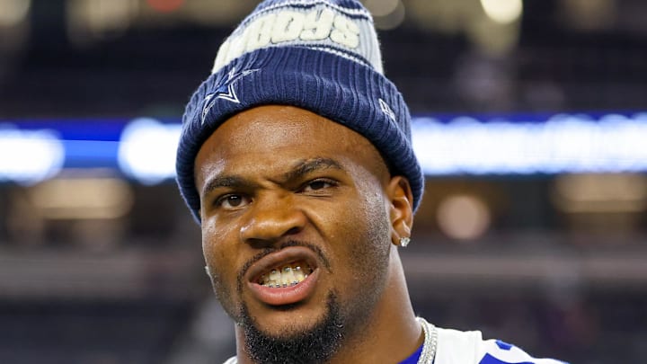 Dallas Cowboys defensive end Micah Parsons (11) reacts after the game against the Baltimore Ravens at AT&T Stadium