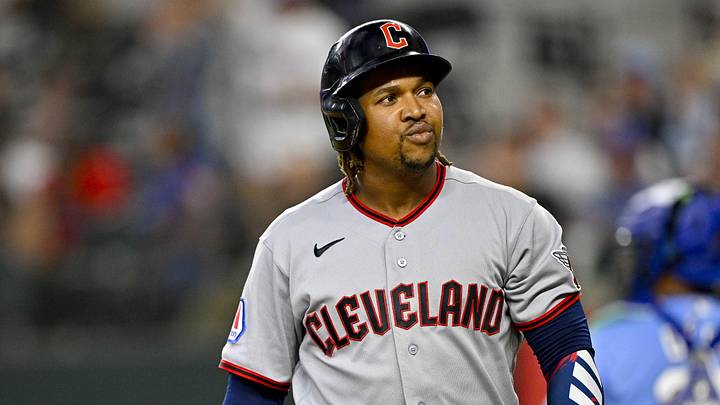 Jun 7, 2026; Arlington, Texas, USA; Cleveland Guardians designated hitter Jose Ramirez (11) looks on after he strikes out with the bases loaded to end the fifth inning against the Texas Rangers at Globe Life Field. Mandatory Credit: Jerome Miron-Imagn Images Jun 7, 2026; Arlington, Texas, USA; Cleveland Guardians designated hitter Jose Ramirez (11) looks on after he strikes out with the bases loaded to end the fifth inning against the Texas Rangers at Globe Life Field. Mandatory Credit: Jerome Miron-Imagn Images