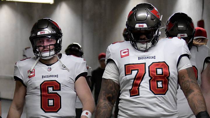 Tristan WIrfs and the Bucs offensive line need to stay healthy to protect Baker Mayfield in 2026. Tristan WIrfs and the Bucs offensive line need to stay healthy to protect Baker Mayfield in 2026.