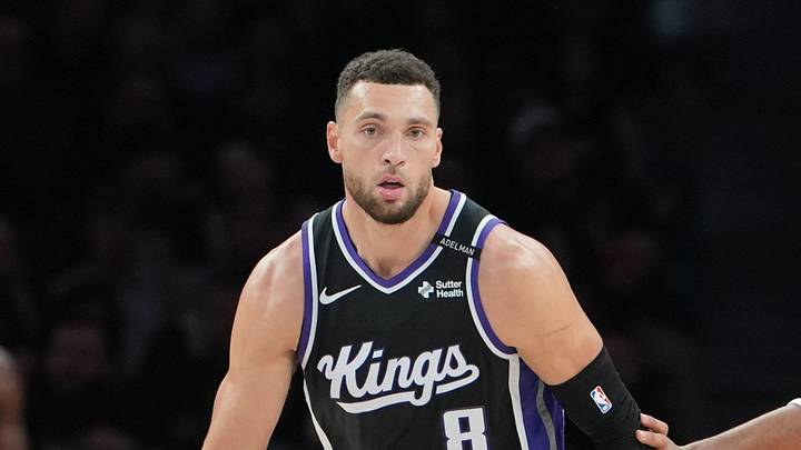 Oct 27, 2026; San Antonio, Texas, USA;  Sacramento Kings guard Zach LaVine (8) dribbles next to San Antonio Spurs guard Dylan Harper (2) in the first half at Frost Bank Center.  Mandatory Credit: Daniel Dunn-Imagn Images