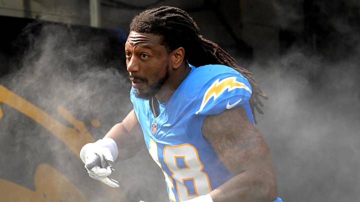 Oct 5, 2025; Inglewood, California, USA; Los Angeles Chargers outside linebacker Bud Dupree (48) runs on to the field for the game against the Washington Commanders at SoFi Stadium. Mandatory Credit: Jayne Kamin-Oncea-Imagn Images