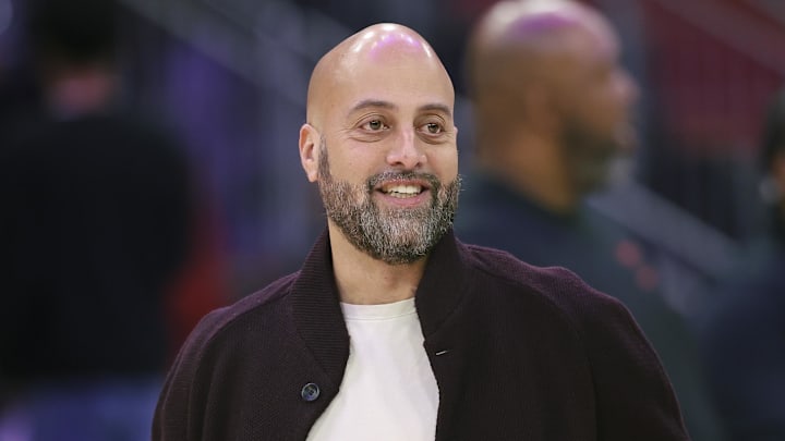 Jan 28, 2026; Houston, Texas, USA; Houston Rockets general manager Rafael Stone watches during practice before the game against the San Antonio Spurs at Toyota Center. Mandatory Credit: Troy Taormina-Imagn Images