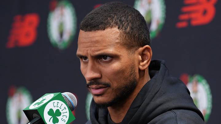 Sep 28, 2026; Boston, MA, USA; Boston Celtics head coach Joe Mazzulla talks to reporters during media day at Auerbach Center. Mandatory Credit: David Butler II-Imagn Images