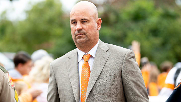Tennessee Head Coach Jeremy Pruitt walks during the Vol Walk ahead of a game between Tennessee and Mississippi State in Neyland Stadium in Knoxville, Tenn. on Saturday, October 12, 2019.
Utvmstate1005 Tennessee Head Coach Jeremy Pruitt walks during the Vol Walk ahead of a game between Tennessee and Mississippi State in Neyland Stadium in Knoxville, Tenn. on Saturday, October 12, 2019.
Utvmstate1005