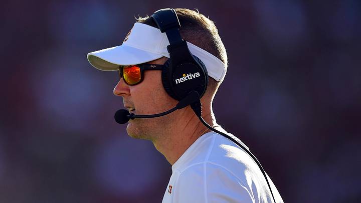 Aug 26, 2023; Los Angeles, California, USA; Southern California Trojans head coach Lincoln Riley watches game action against the San Jose State Spartans during the first half at Los Angeles Memorial Coliseum. Mandatory Credit: Gary A. Vasquez-Imagn Images Aug 26, 2023; Los Angeles, California, USA; Southern California Trojans head coach Lincoln Riley watches game action against the San Jose State Spartans during the first half at Los Angeles Memorial Coliseum. Mandatory Credit: Gary A. Vasquez-Imagn Images