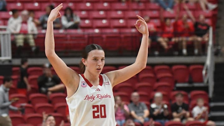 Texas Tech's Bailey Maupin reacts after making a 3-pointer.