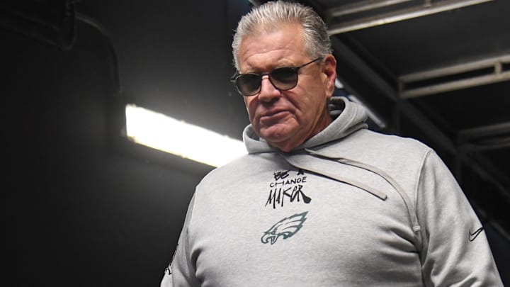 Dec 15, 2024; Philadelphia, Pennsylvania, USA; Philadelphia Eagles offensive line coach Jeff Stoutland in the tunnel against the Pittsburgh Steelers at Lincoln Financial Field.