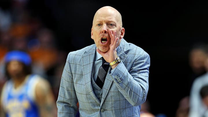 Mar 22, 2025; Lexington, KY, USA; UCLA Bruins head coach Mick Cronin reacts during the first half against the Tennessee Volunteers in the second round of the NCAA Tournament at Rupp Arena. Mandatory Credit: Jordan Prather-Imagn Images Mar 22, 2025; Lexington, KY, USA; UCLA Bruins head coach Mick Cronin reacts during the first half against the Tennessee Volunteers in the second round of the NCAA Tournament at Rupp Arena. Mandatory Credit: Jordan Prather-Imagn Images