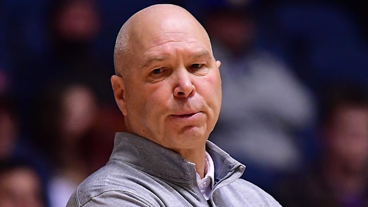 Nov 24, 2022; Anaheim, California, USA; St. Mary's Gaels head coach Randy Bennett watches game action against the Washington Huskies during the first half at Anaheim Convention Center. Mandatory Credit: Gary A. Vasquez-Imagn Images