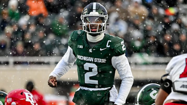 Michigan State's Aidan Chiles prepares to snap the ball against Rutgers during the second quarter on Saturday, Nov. 30, 2024, at Spartan Stadium in East Lansing.