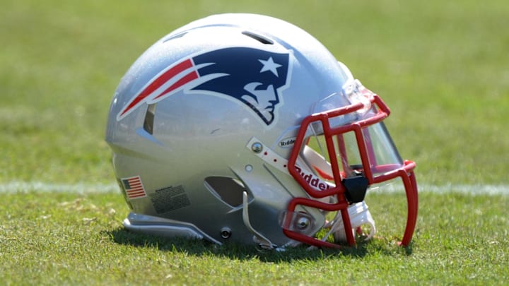 Oct 2, 2011; Oakland, CA, USA; General view of a New England Patriots helmet on the field during the game against the Oakland Raiders at the O.co Coliseum. Mandatory Credit: Kirby Lee/Image of Sport-Imagn Images
