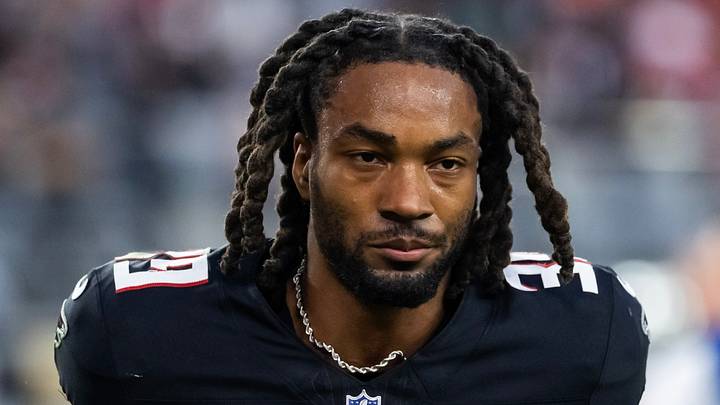 Dec 21, 2025; Glendale, Arizona, USA; Atlanta Falcons cornerback C.J. Henderson (39) against the Arizona Cardinals at State Farm Stadium. Mandatory Credit: Mark J. Rebilas-Imagn Images