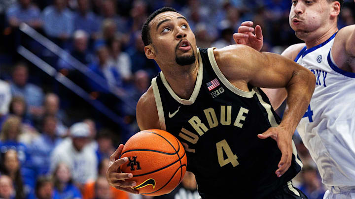 Purdue Boilermakers forward Trey Kaufman-Renn (4) drives to the basket Purdue Boilermakers forward Trey Kaufman-Renn (4) drives to the basket