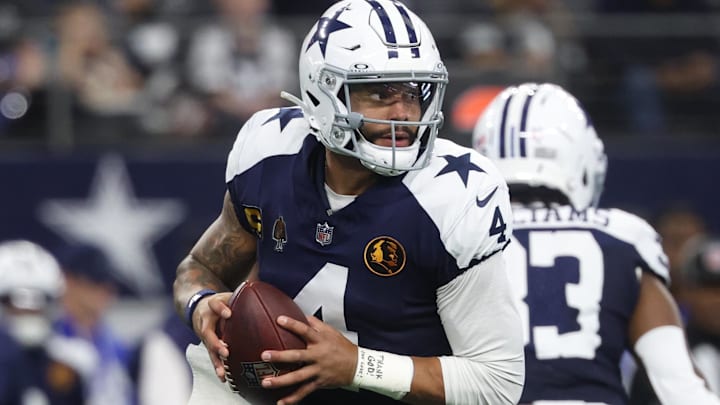 Dallas Cowboys quarterback Dak Prescott looks to throw the ball against the Kansas City Chiefs.