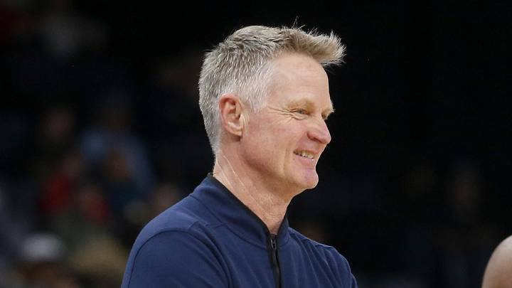 Feb 25, 2026; Memphis, Tennessee, USA; Golden State Warriors head coach Steve Kerr reacts during the second quarter against the Memphis Grizzlies at FedExForum. Mandatory Credit: Petre Thomas-Imagn Images