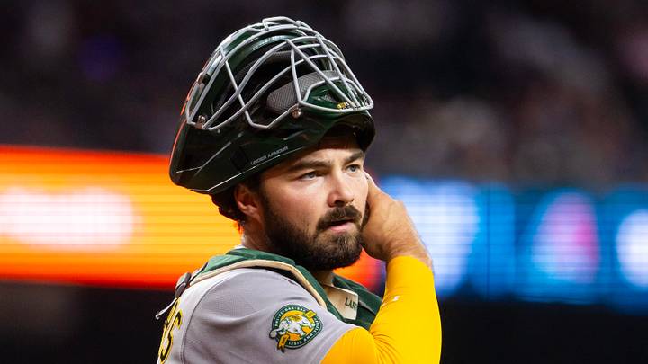 Jul 21, 2026; Phoenix, Arizona, USA; Athletics catcher Shea Langeliers against the Arizona Diamondbacks at Chase Field. Mandatory Credit: Mark J. Rebilas-Imagn Images Jul 21, 2026; Phoenix, Arizona, USA; Athletics catcher Shea Langeliers against the Arizona Diamondbacks at Chase Field. Mandatory Credit: Mark J. Rebilas-Imagn Images