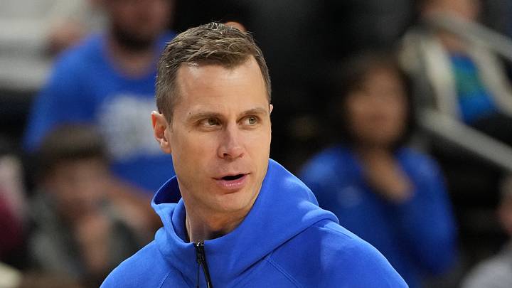 Mar 18, 2026; Greenville, SC, USA; Duke Blue Devils head coach Jon Scheyer during a practice session ahead of the first round of the men's 2026 NCAA Tournament at Bon Secours Wellness Arena. Mandatory Credit: Bob Donnan-Imagn Images