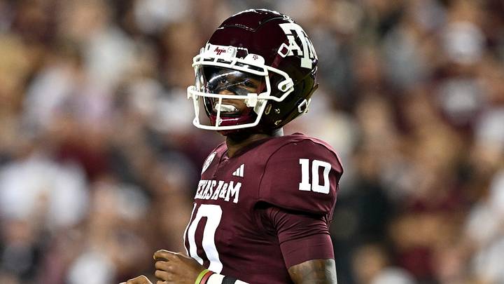 Texas A&M Aggies quarterback Marcel Reed (10) looks on during the first quarter against the New Mexico State Aggies at Kyle Field. Texas A&M Aggies quarterback Marcel Reed (10) looks on during the first quarter against the New Mexico State Aggies at Kyle Field.