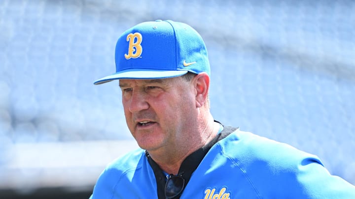 Jun 14, 2025; Omaha, Neb, USA; UCLA Bruins head coach John Savage on the field before the game against the Murray State Races at Charles Schwab Field. Mandatory Credit: Steven Branscombe-Imagn Images Jun 14, 2025; Omaha, Neb, USA; UCLA Bruins head coach John Savage on the field before the game against the Murray State Races at Charles Schwab Field. Mandatory Credit: Steven Branscombe-Imagn Images