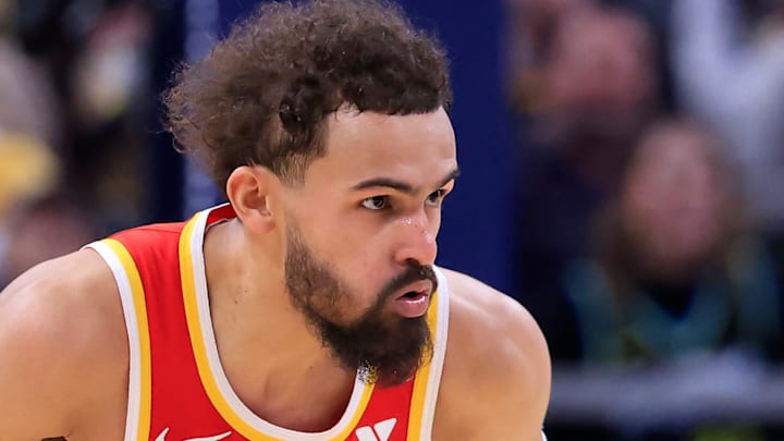 Trae Young #11 of the Atlanta Hawks looks on against the Indiana Pacers.