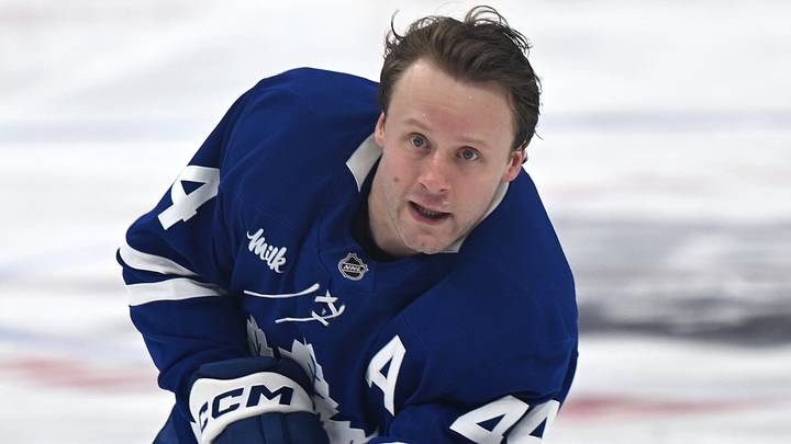 Jan 1, 2026; Toronto, Ontario, CAN;  Toronto Maple Leafs defenseman Morgan Rielly (60) warms up before playing the Winnipeg Jets at Scotiabank Arena. Mandatory Credit: Dan Hamilton-Imagn Images