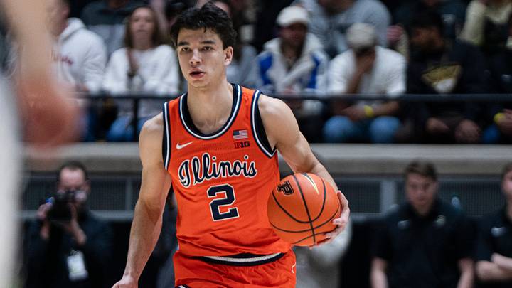 Jan 24, 2026; West Lafayette, Indiana, USA; Illinois Fighting Illini guard Andrej Stojakovic (2) dribbles the ball during the first half against Purdue on Jan 24, 2026, in West Lafayette, Indiana, at Mackey Arena. Mandatory Credit: Jacob Musselman-Imagn Images Jan 24, 2026; West Lafayette, Indiana, USA; Illinois Fighting Illini guard Andrej Stojakovic (2) dribbles the ball during the first half against Purdue on Jan 24, 2026, in West Lafayette, Indiana, at Mackey Arena. Mandatory Credit: Jacob Musselman-Imagn Images