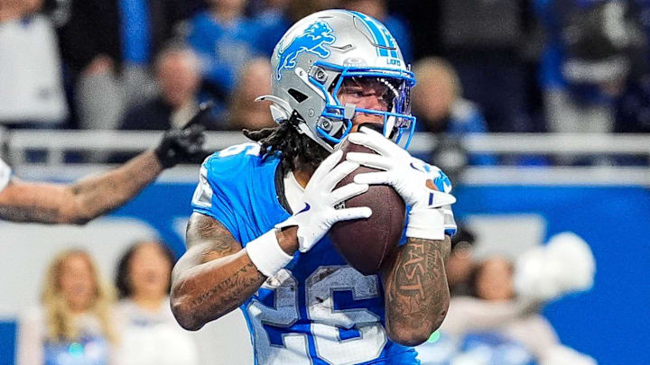 Detroit Lions running back Jahmyr Gibbs (26). Detroit Lions running back Jahmyr Gibbs (26).