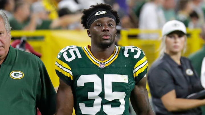 Green Bay Packers cornerback Corey Ballentine (35) leaves the field in the second half against the New York Jets during their football game Saturday, August 9, 2025, at Lambeau Field in Green Bay, Wisconsin. 
Dan Powers/USA TODAY NETWORK-Wisconsin.