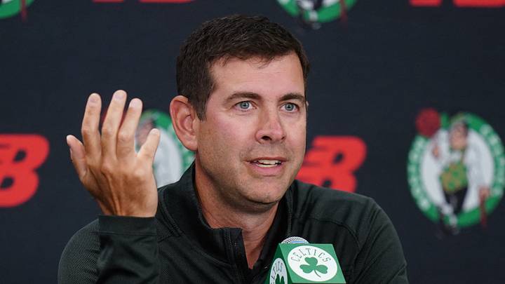 Sep 29, 2025; Boston, MA, USA; Boston Celtics president of basketball operations Brad Stevens talks to reporters during media day at the Auerbach Center. Mandatory Credit: David Butler II-Imagn Images Sep 29, 2025; Boston, MA, USA; Boston Celtics president of basketball operations Brad Stevens talks to reporters during media day at the Auerbach Center. Mandatory Credit: David Butler II-Imagn Images