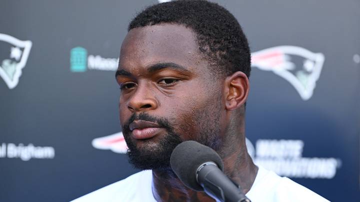 Jun 9, 2026; Foxborough, MA, USA; New England Patriots wide receiver Kayshon Boutte (9) speaks to the media after minicamp at Gillette Stadium. Mandatory Credit: Eric Canha-Imagn Images