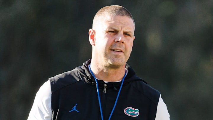 Florida Gators head coach Billy Napier looks on during spring football practice at Heavener Football Complex at the University of Florida in Gainesville, FL on Thursday, March 6, 2025. [Matt Pendleton/Gainesville Sun]