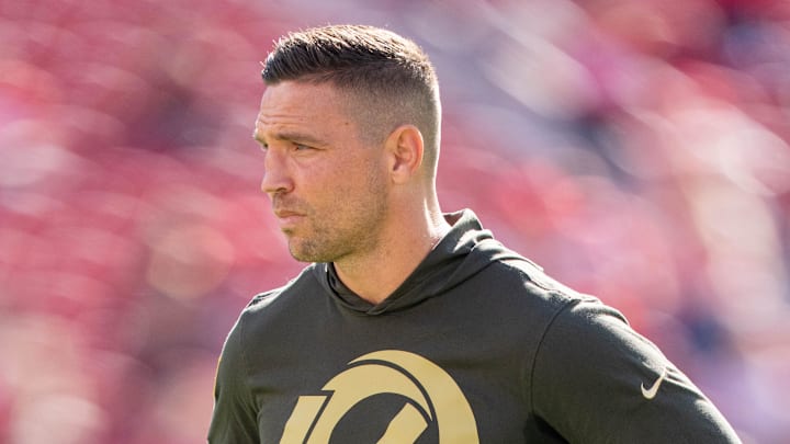 November 9, 2025; Santa Clara, California, USA; Los Angeles Rams defensive coordinator Chris Shula before the game against the San Francisco 49ers at Levi's Stadium. Mandatory Credit: Kyle Terada-Imagn Images