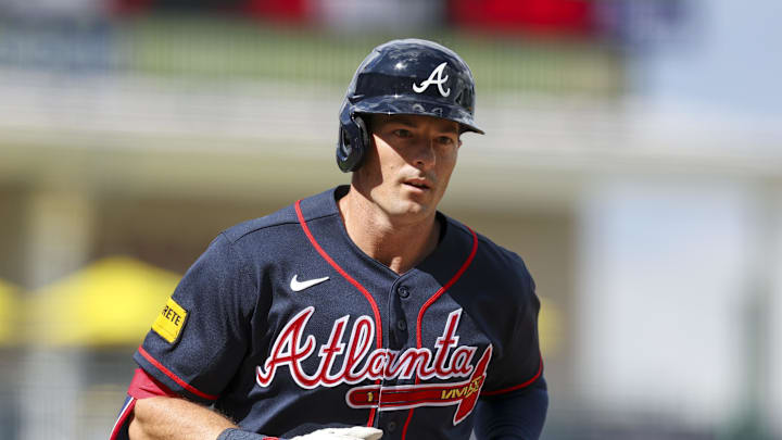 Mar 7, 2026; North Port, Florida, USA; Atlanta Braves left fielder Mike Yastrzemski (18) runs the bases after hitting a home run against the Baltimore Orioles in the sixth inning during spring Training at CoolToday Park. Mandatory Credit: Nathan Ray Seebeck-Imagn Images Mar 7, 2026; North Port, Florida, USA; Atlanta Braves left fielder Mike Yastrzemski (18) runs the bases after hitting a home run against the Baltimore Orioles in the sixth inning during spring Training at CoolToday Park. Mandatory Credit: Nathan Ray Seebeck-Imagn Images