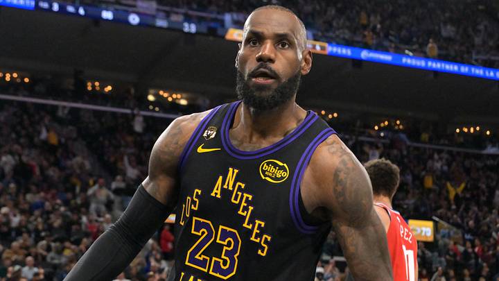 Jan 22, 2026; Inglewood, California, USA;  Los Angeles Lakers forward LeBron James (23) reacts after a dunk in the second half against the Los Angeles Clippers at Intuit Dome. Mandatory Credit: Jayne Kamin-Oncea-Imagn Images
