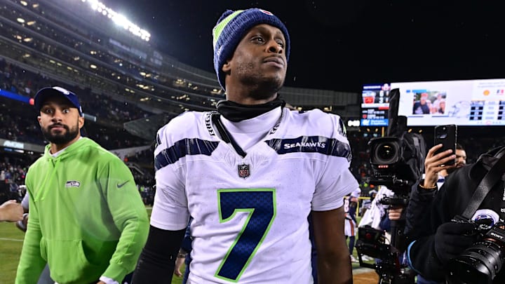 Dec 26, 2024; Chicago, Illinois, USA; Seattle Seahawks quarterback Geno Smith (7) walks off the field after the game against the Chicago Bears at Soldier Field. Mandatory Credit: Daniel Bartel-Imagn Images
