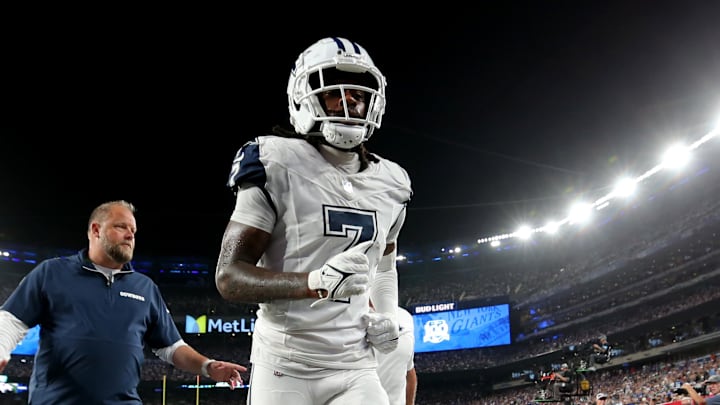 Dallas Cowboys cornerback Trevon Diggs leaves the field after an injury during the fourth quarter against the New York Giants Dallas Cowboys cornerback Trevon Diggs leaves the field after an injury during the fourth quarter against the New York Giants