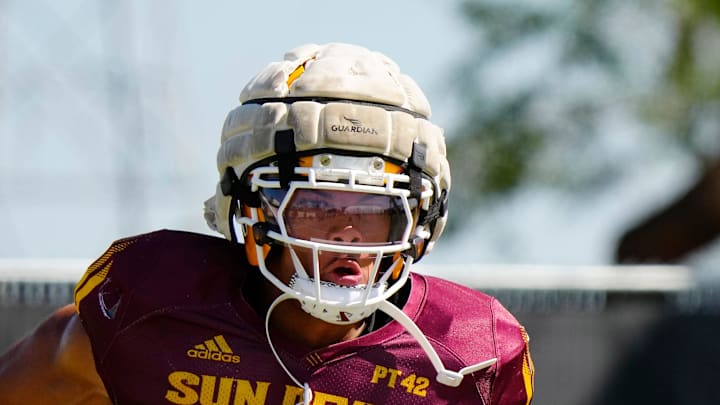 Arizona State wide receiver Reed Harris (3) runs a route during a spring practice at Kajikawa practice fields in Tempe, Ariz. on April 14, 2026.